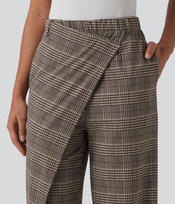 Pantalon tailleur droit Halara Flex™ taille haute à carreaux avec poches