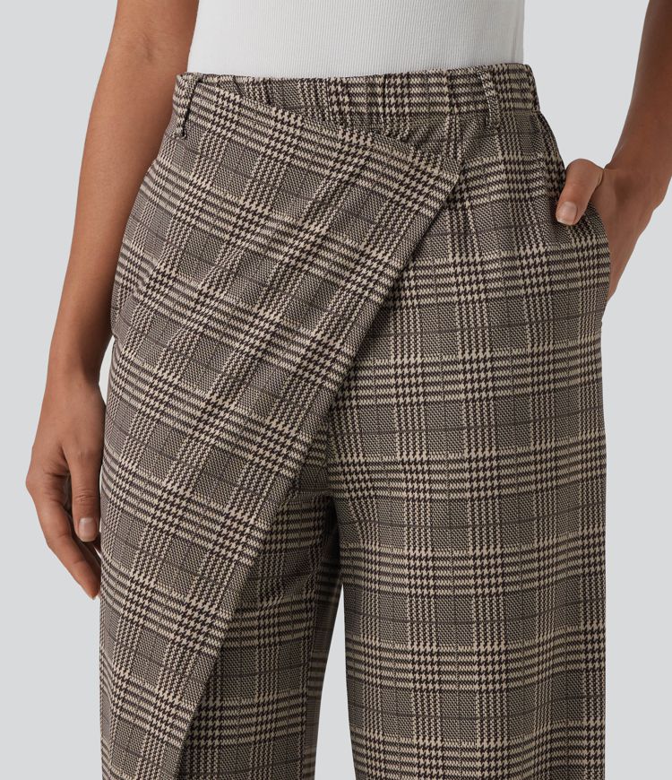 Pantalon tailleur droit Halara Flex™ taille haute à carreaux avec poches