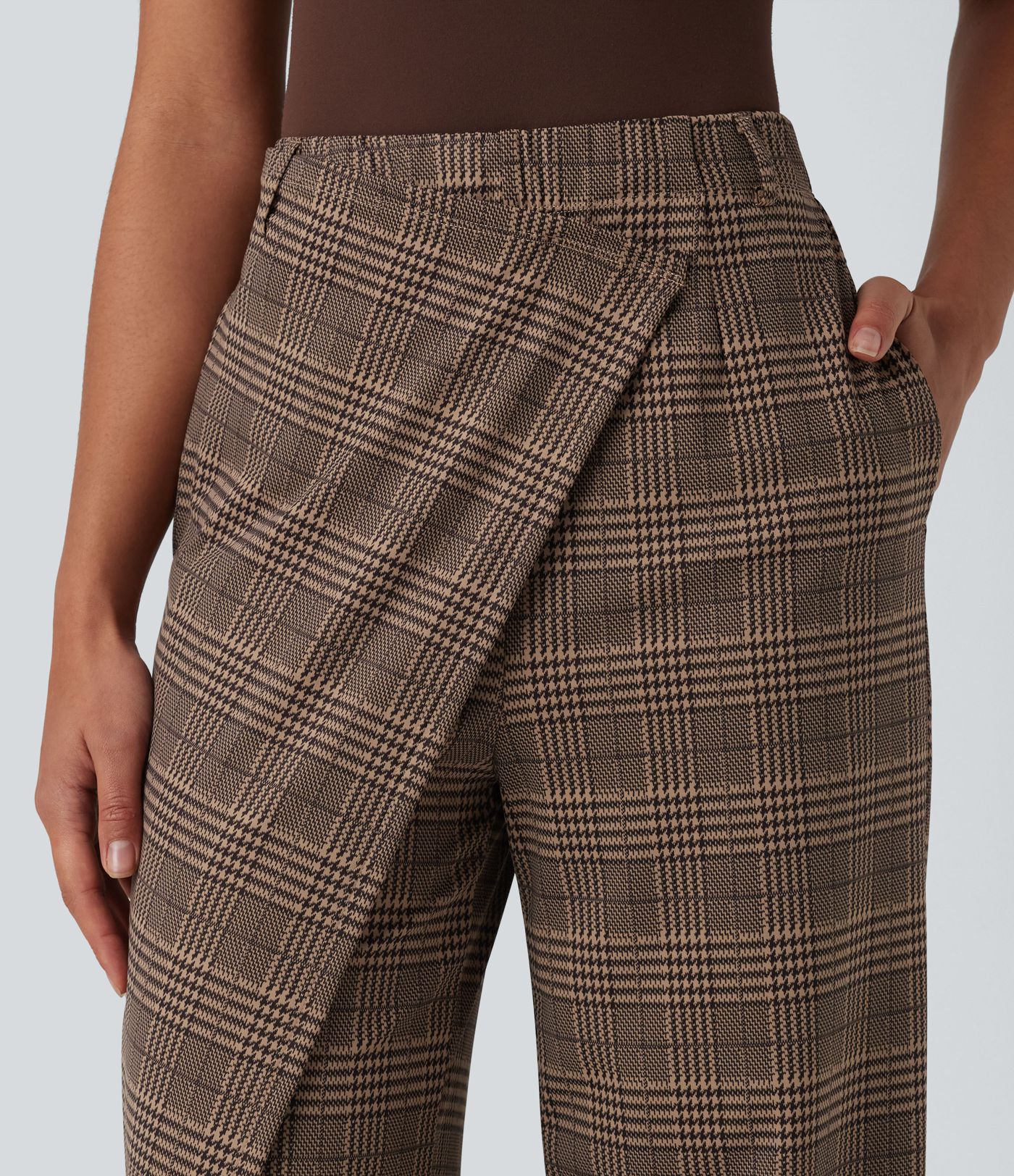 Halara Flex™ High Waisted Straight Leg Plaid Work Trousers with Pockets