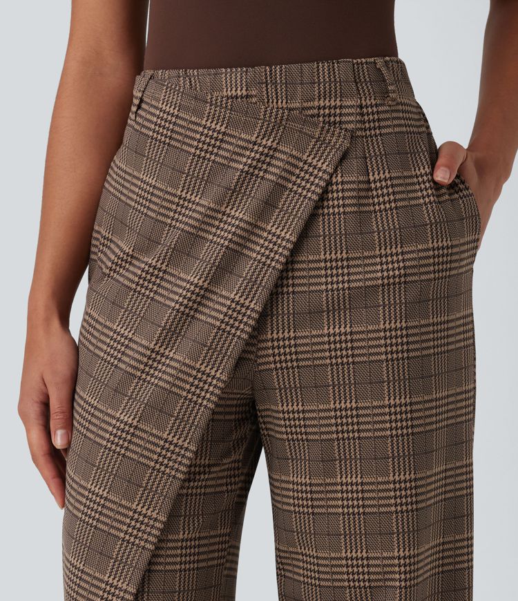 Halara Flex™ High Waisted Straight Leg Plaid Work Trousers with Pockets