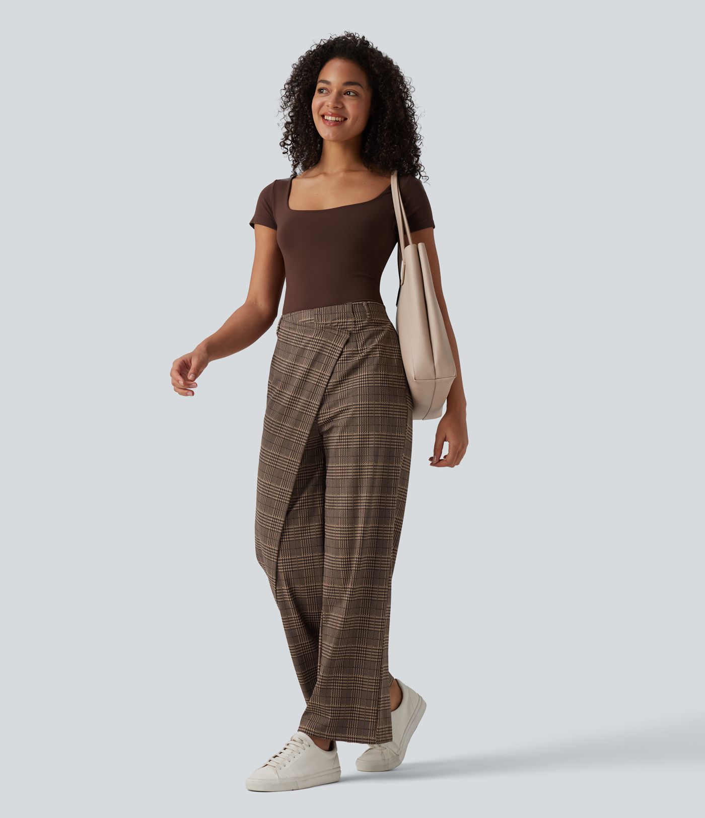 Halara Flex™ High Waisted Straight Leg Plaid Work Trousers with Pockets