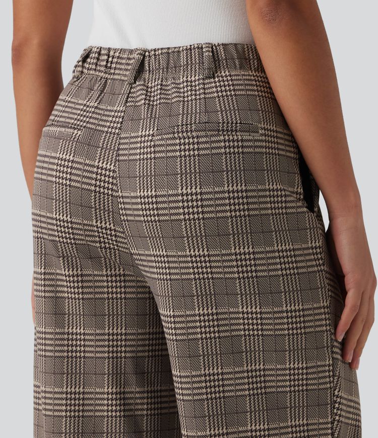 Pantalon tailleur droit Halara Flex™ taille haute à carreaux avec poches