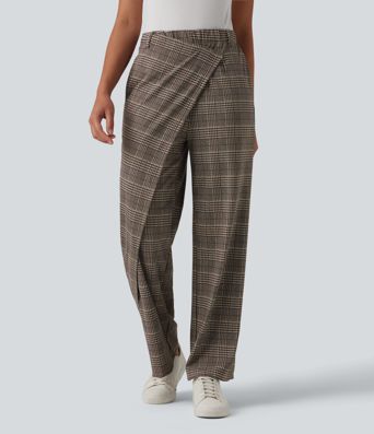 Pantalon tailleur droit Halara Flex™ taille haute à carreaux avec poches