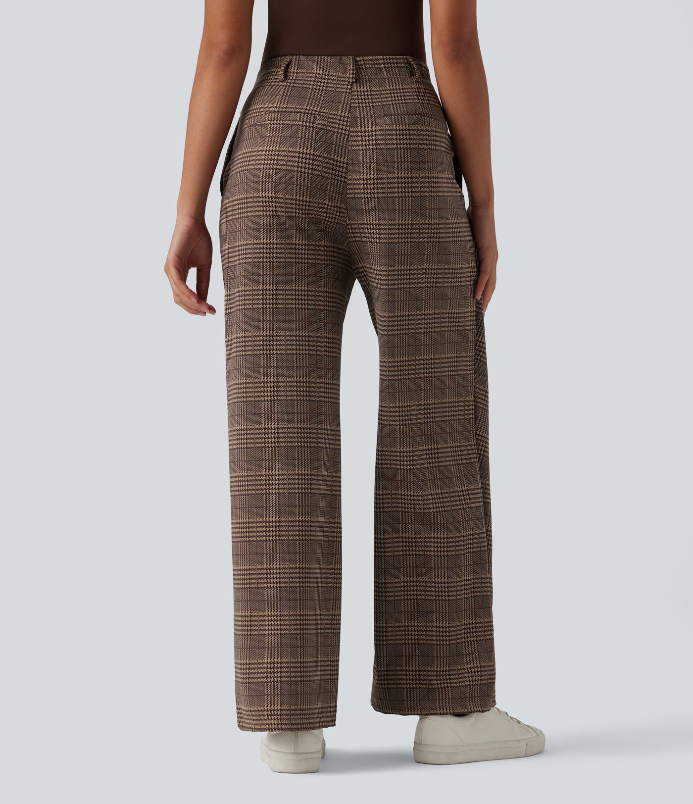 Halara Flex™ High Waisted Straight Leg Plaid Work Trousers with Pockets
