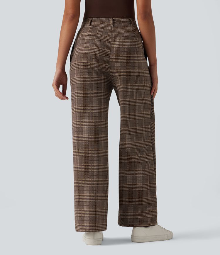 Halara Flex™ High Waisted Straight Leg Plaid Work Trousers with Pockets
