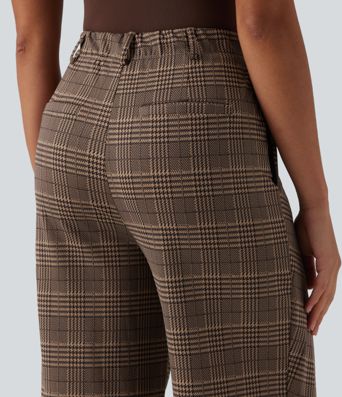Halara Flex™ High Waisted Straight Leg Plaid Work Trousers with Pockets