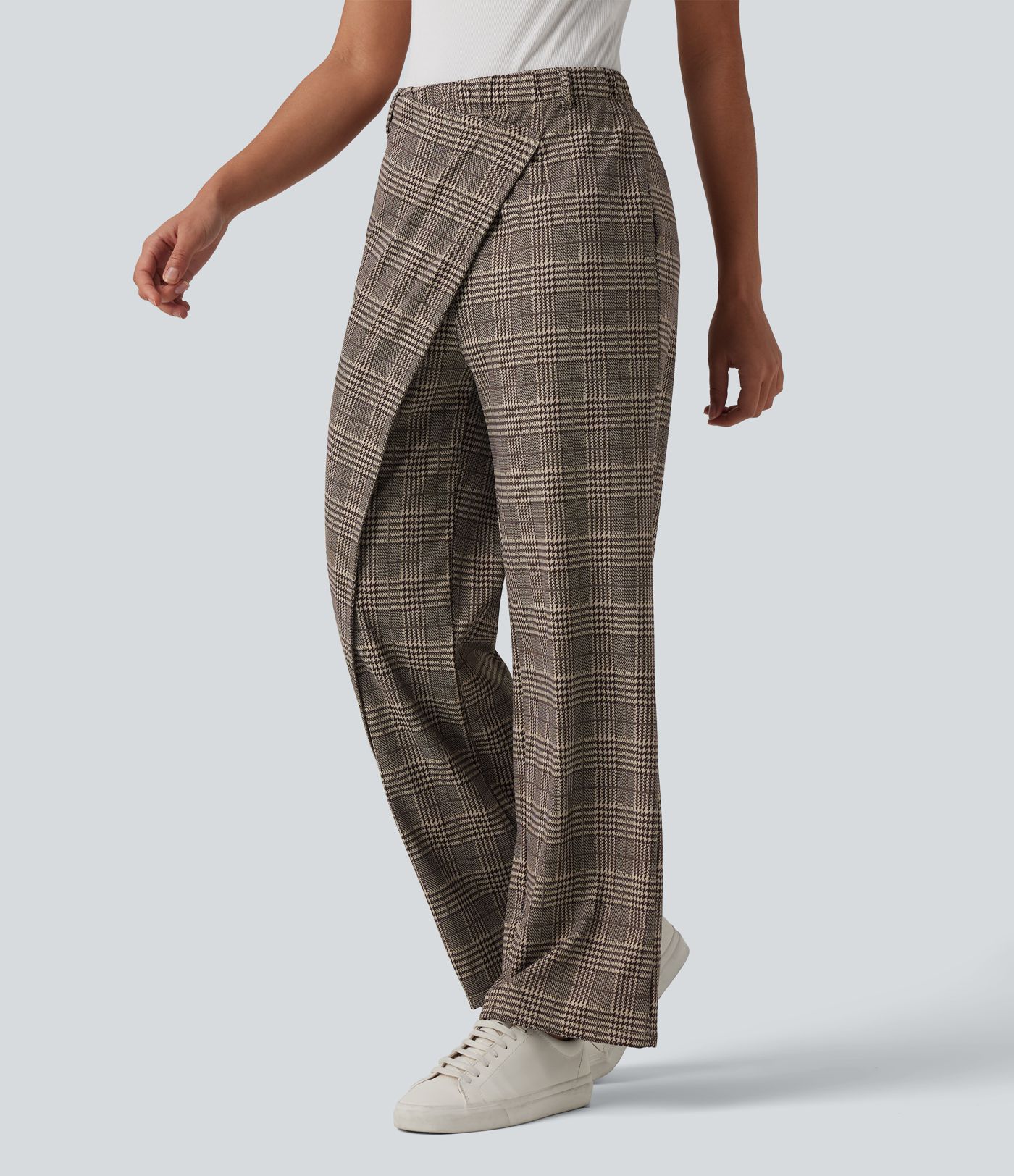 Pantalon tailleur droit Halara Flex™ taille haute à carreaux avec poches