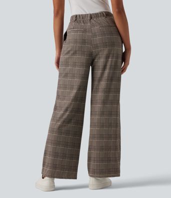 Pantalon tailleur droit Halara Flex™ taille haute à carreaux avec poches