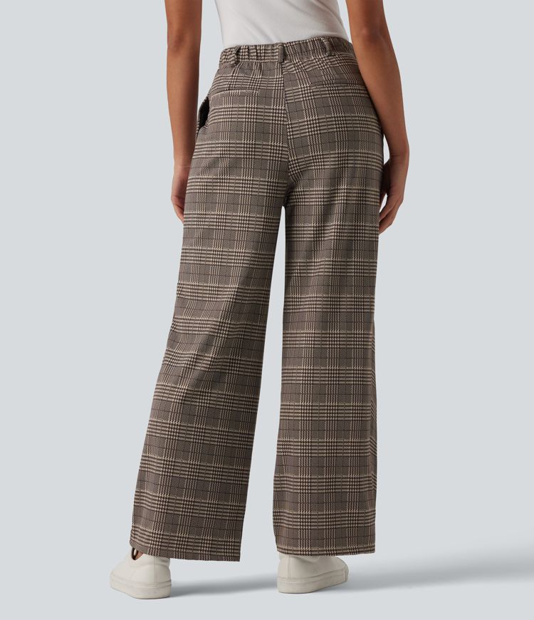 Pantalon tailleur droit Halara Flex™ taille haute à carreaux avec poches