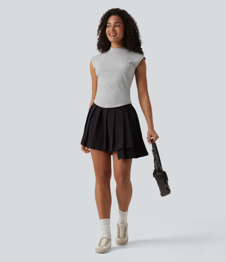 Ribbed Knit Stand Collar Casual Tank Top