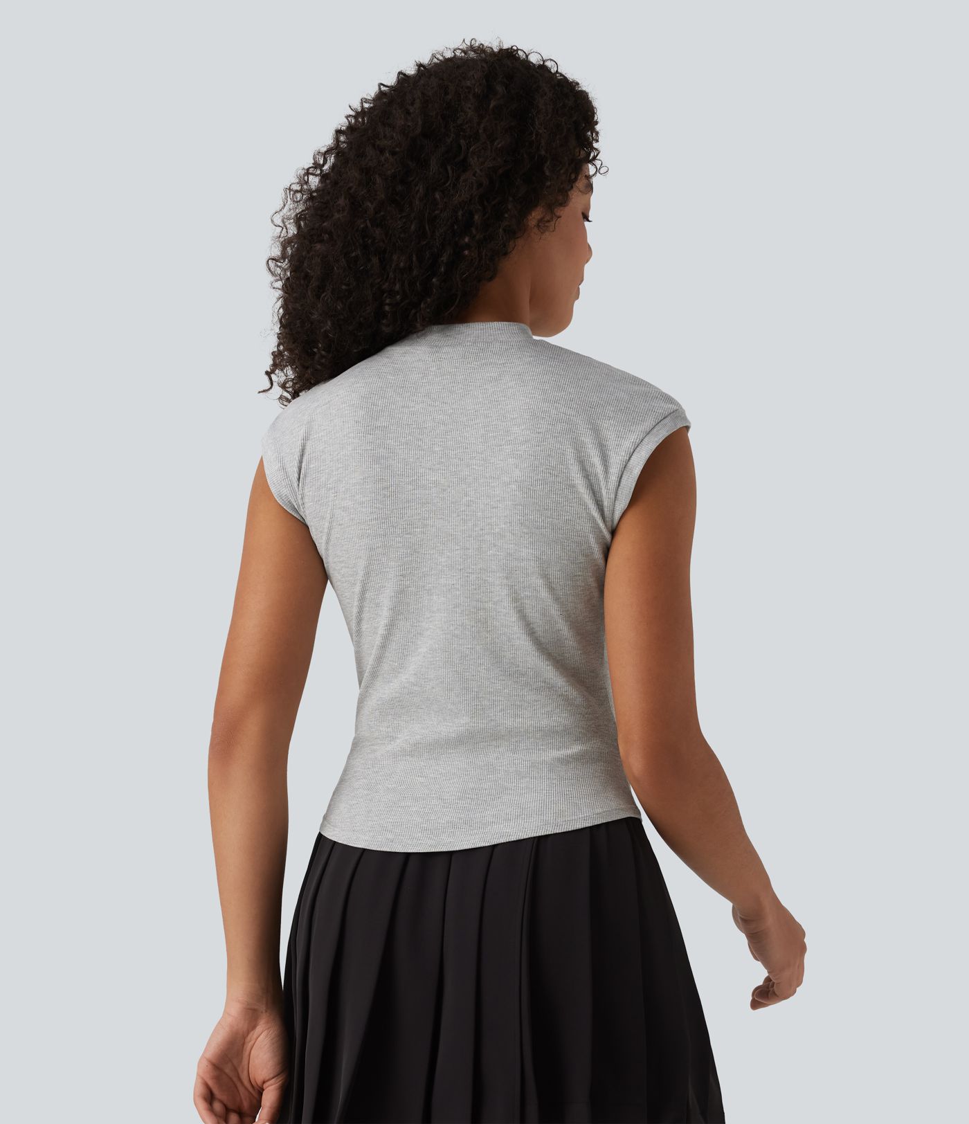 Ribbed Knit Stand Collar Casual Tank Top