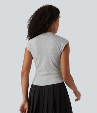 Ribbed Knit Stand Collar Casual Tank Top