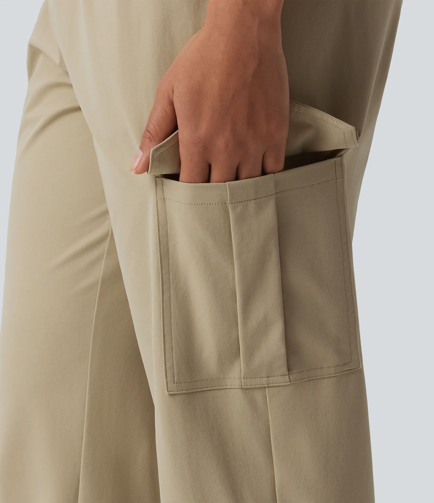 Mid Rise Drawstring Stretchy Poplin Casual Cargo Joggers with Pockets