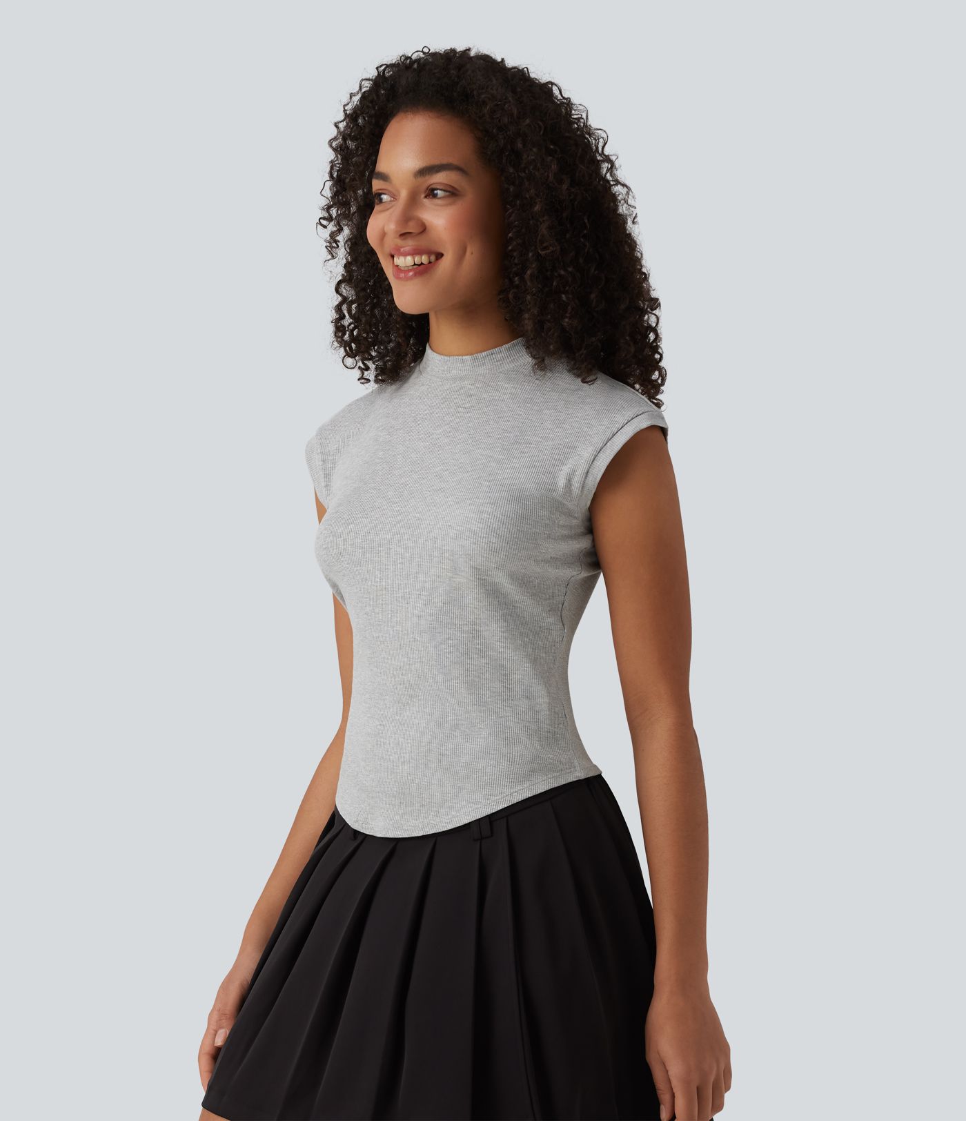 Ribbed Knit Stand Collar Casual Tank Top