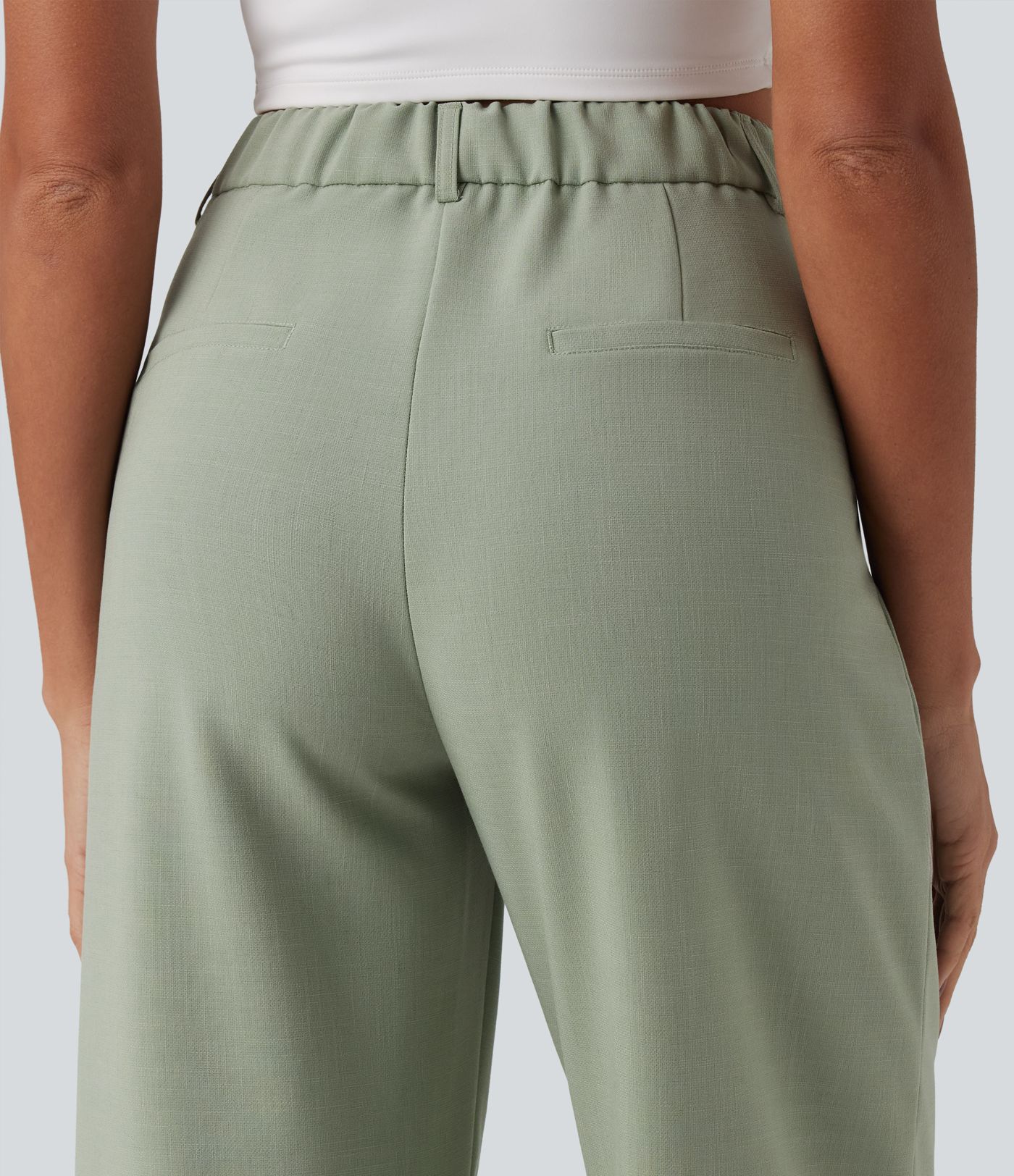 High Waisted Invisible Zipper Pleated Linen-Feel Casual Baggy Pants with Pockets