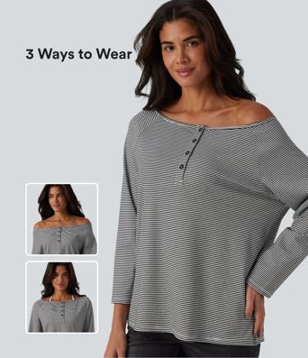 Ribbed Knit One-shoulder Long Sleeve Stripes Relaxed Casual Top