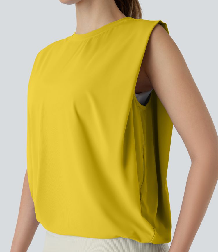 Débardeur de yoga col rond froncé, tissu rafraîchissant - Protection UPF50+
