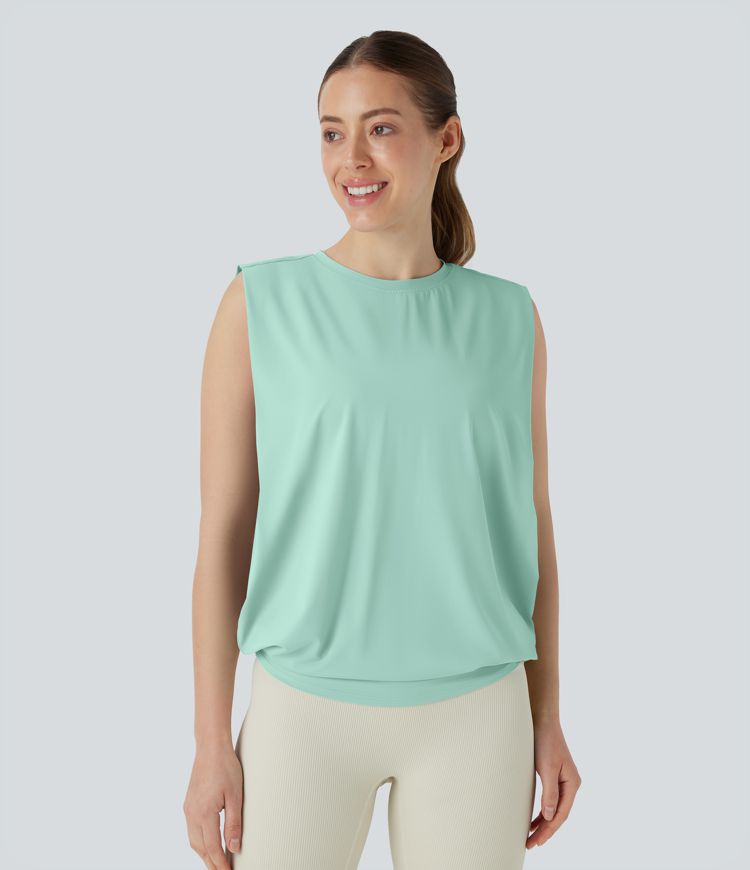 Débardeur de yoga col rond froncé, tissu rafraîchissant - Protection UPF50+