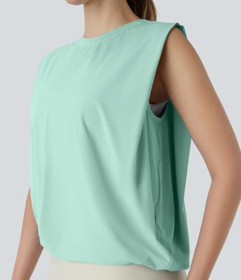 Débardeur de yoga col rond froncé, tissu rafraîchissant - Protection UPF50+
