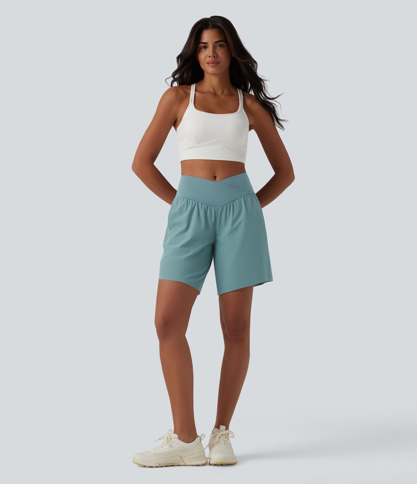 Breezeful™ High Waisted Crossover 2-in-1 Quick Dry Yoga Shorts 7'' with Pockets