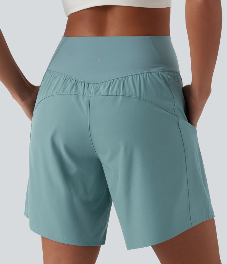 Breezeful™ High Waisted Crossover 2-in-1 Quick Dry Yoga Shorts 7'' with Pockets