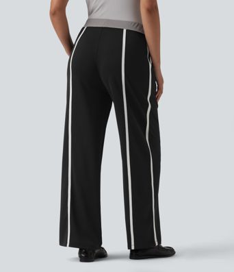 Pantalon tailleur droit Halara Flex™ crêpe taille haute color block à rayures avec poches