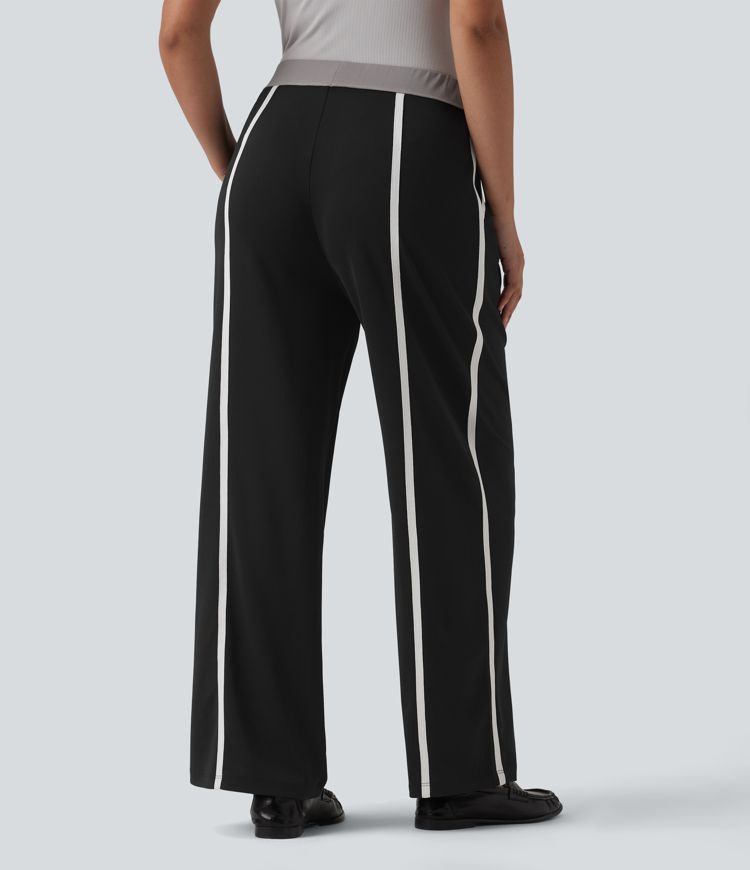 Pantalon tailleur droit Halara Flex™ crêpe taille haute color block à rayures avec poches
