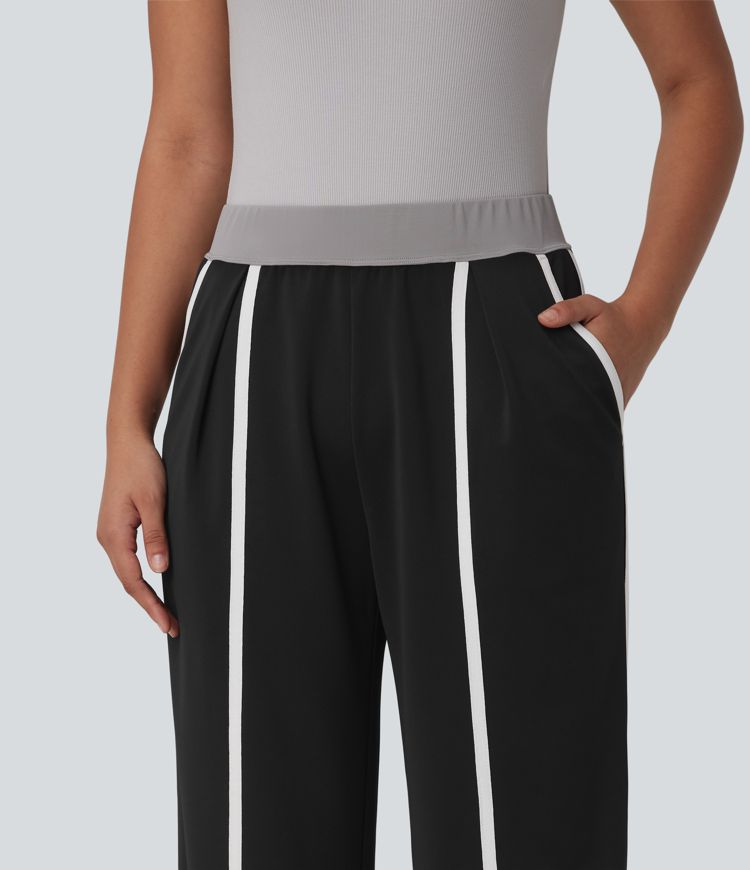 Pantalon tailleur droit Halara Flex™ crêpe taille haute color block à rayures avec poches