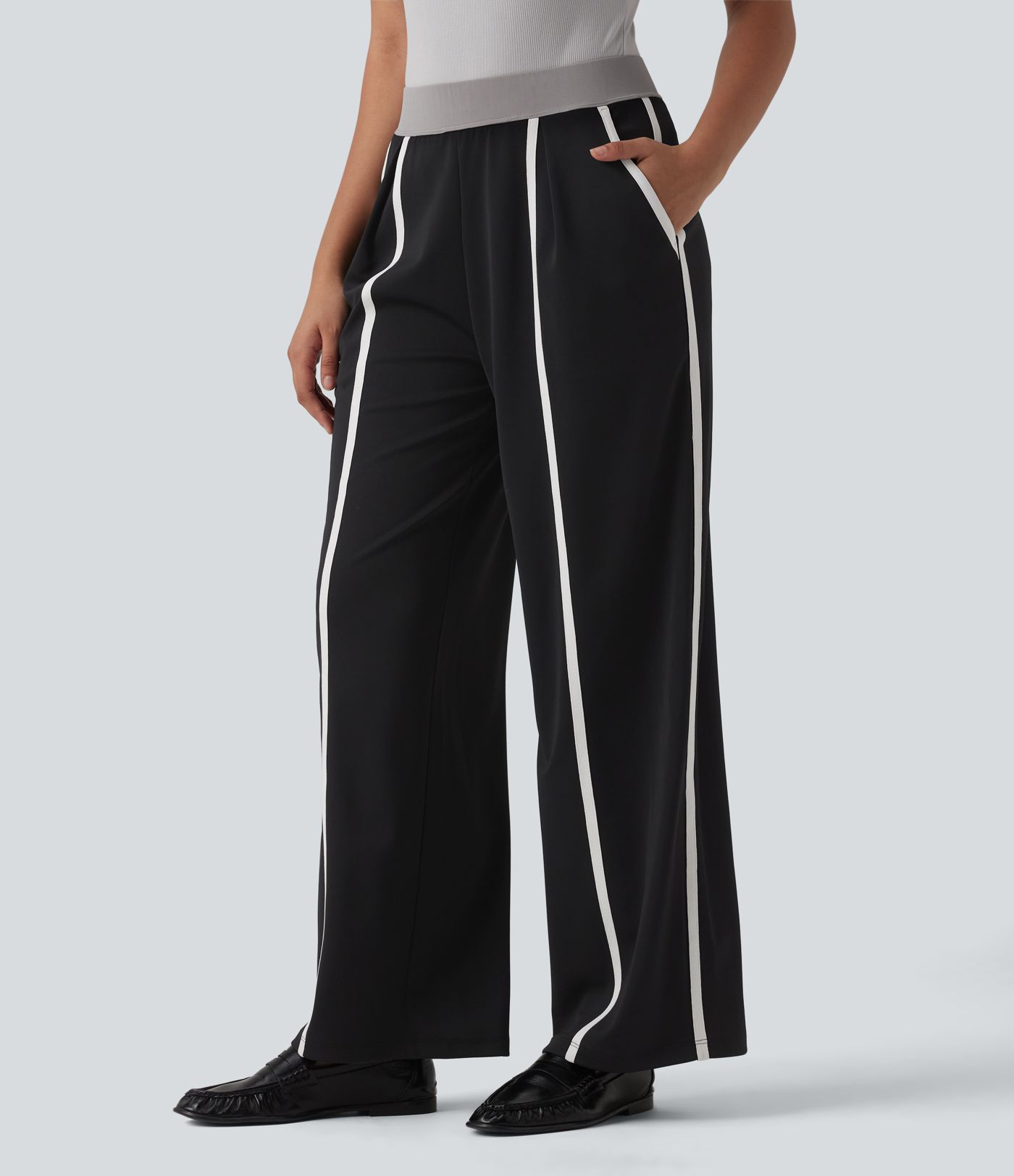 Pantalon tailleur droit Halara Flex™ crêpe taille haute color block à rayures avec poches