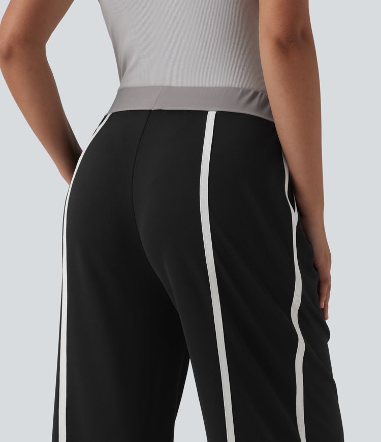 Pantalon tailleur droit Halara Flex™ crêpe taille haute color block à rayures avec poches