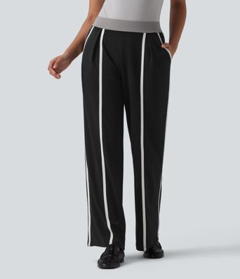 Pantalon tailleur droit Halara Flex™ crêpe taille haute color block à rayures avec poches