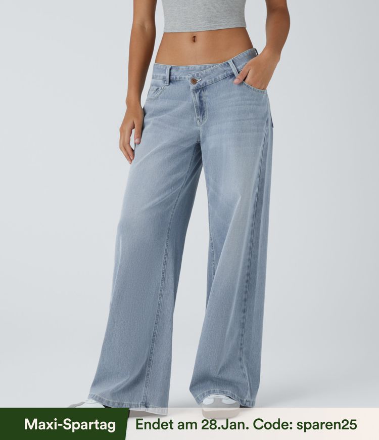 Halara Flex™ Baggy Jeans Low Rise mit Knopf und Reißverschluss, mehreren Taschen, weitem Bein