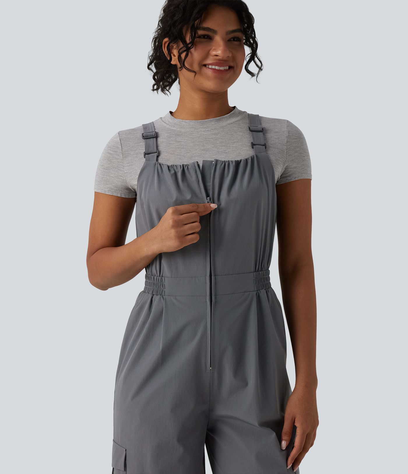 Adjustable Straps Zipper Casual Cargo Overalls with Pockets
