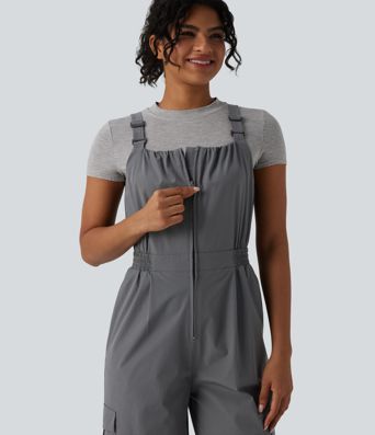 Adjustable Straps Zipper Casual Cargo Overalls with Pockets