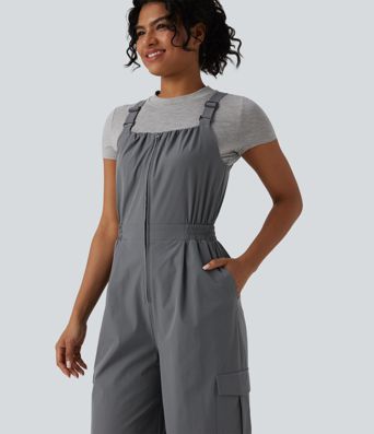 Adjustable Straps Zipper Casual Cargo Overalls with Pockets