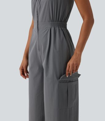 Adjustable Straps Zipper Casual Cargo Overalls with Pockets