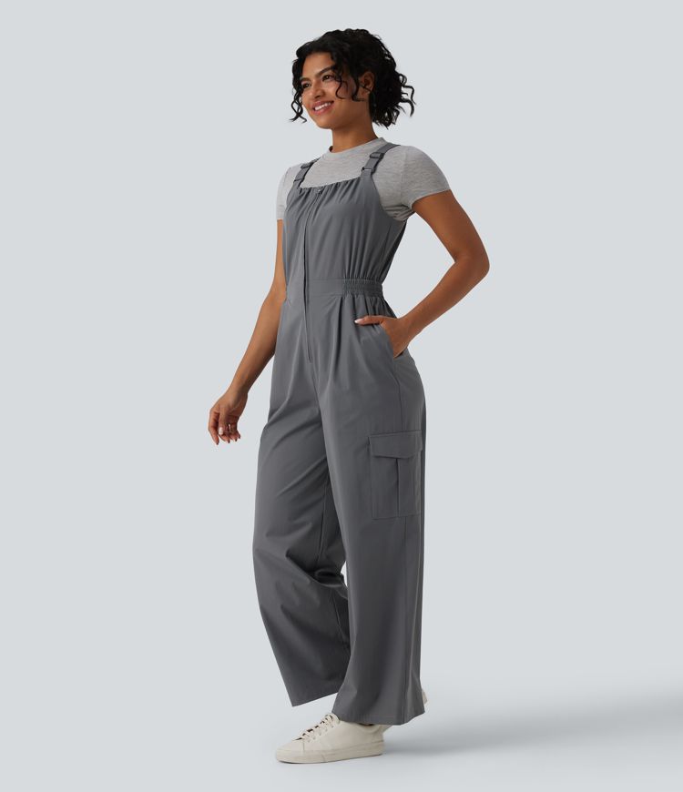 Adjustable Straps Zipper Casual Cargo Overalls with Pockets