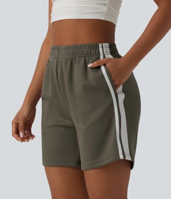 Shorts décontractés taille haute à rayures avec poches