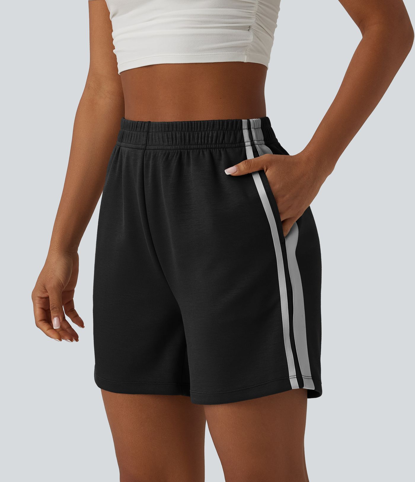 High Waisted Stripe Casual Shorts with Pockets