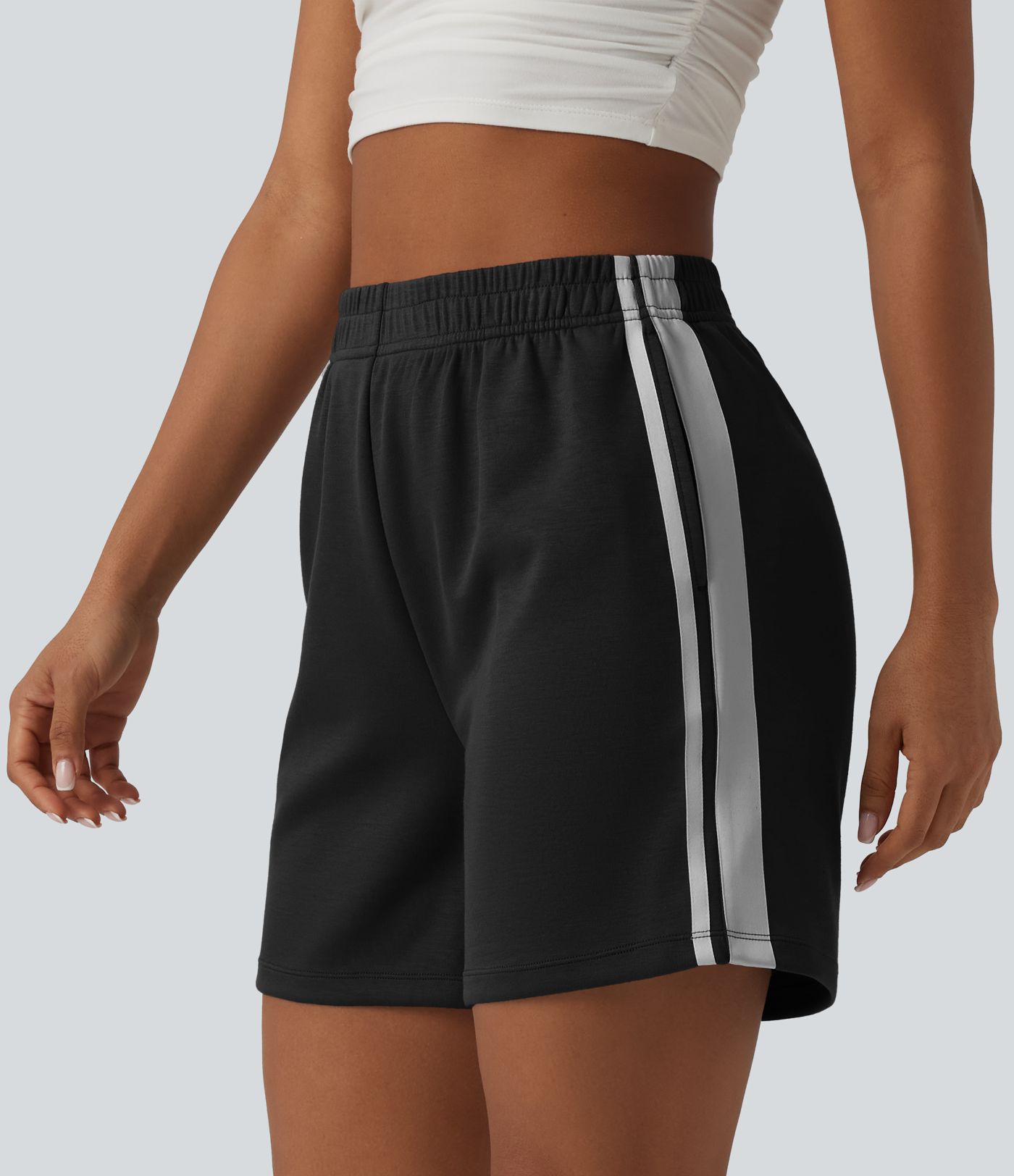 High Waisted Stripe Casual Shorts with Pockets