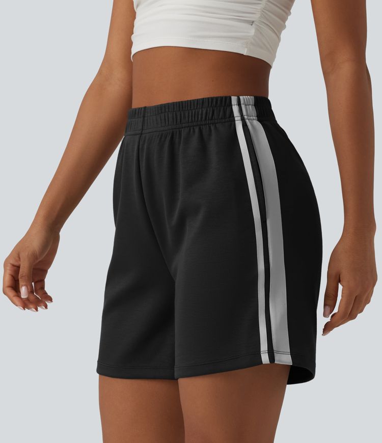 High Waisted Stripe Casual Shorts with Pockets