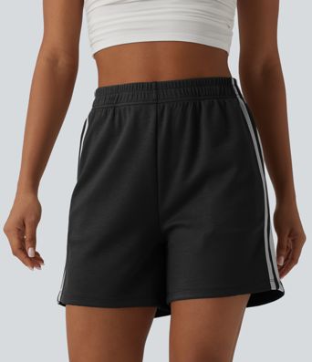 High Waisted Stripe Casual Shorts with Pockets