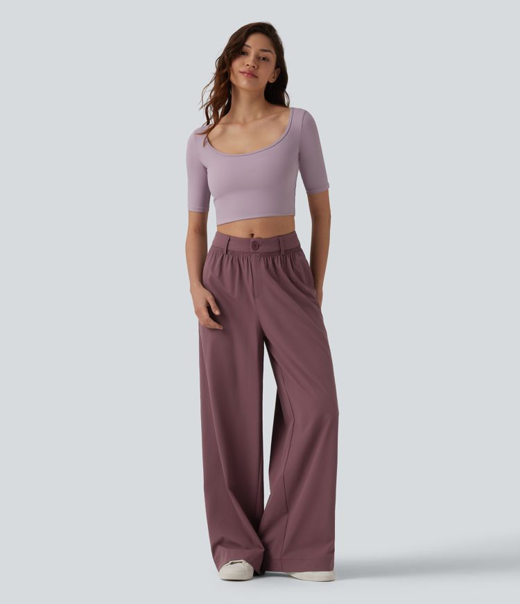 Mid Rise Casual Baggy Pants with Pockets