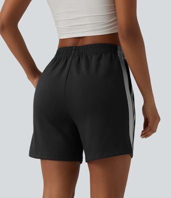 High Waisted Stripe Casual Shorts with Pockets