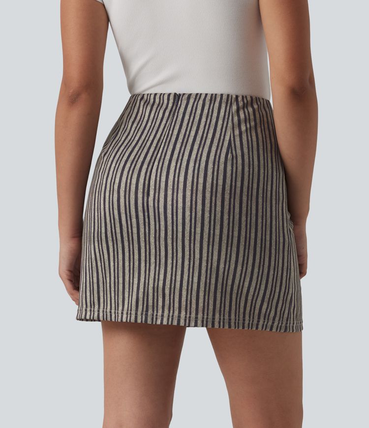 High Waisted 2-in-1 Stripes Work Bodycon Mini Skirt