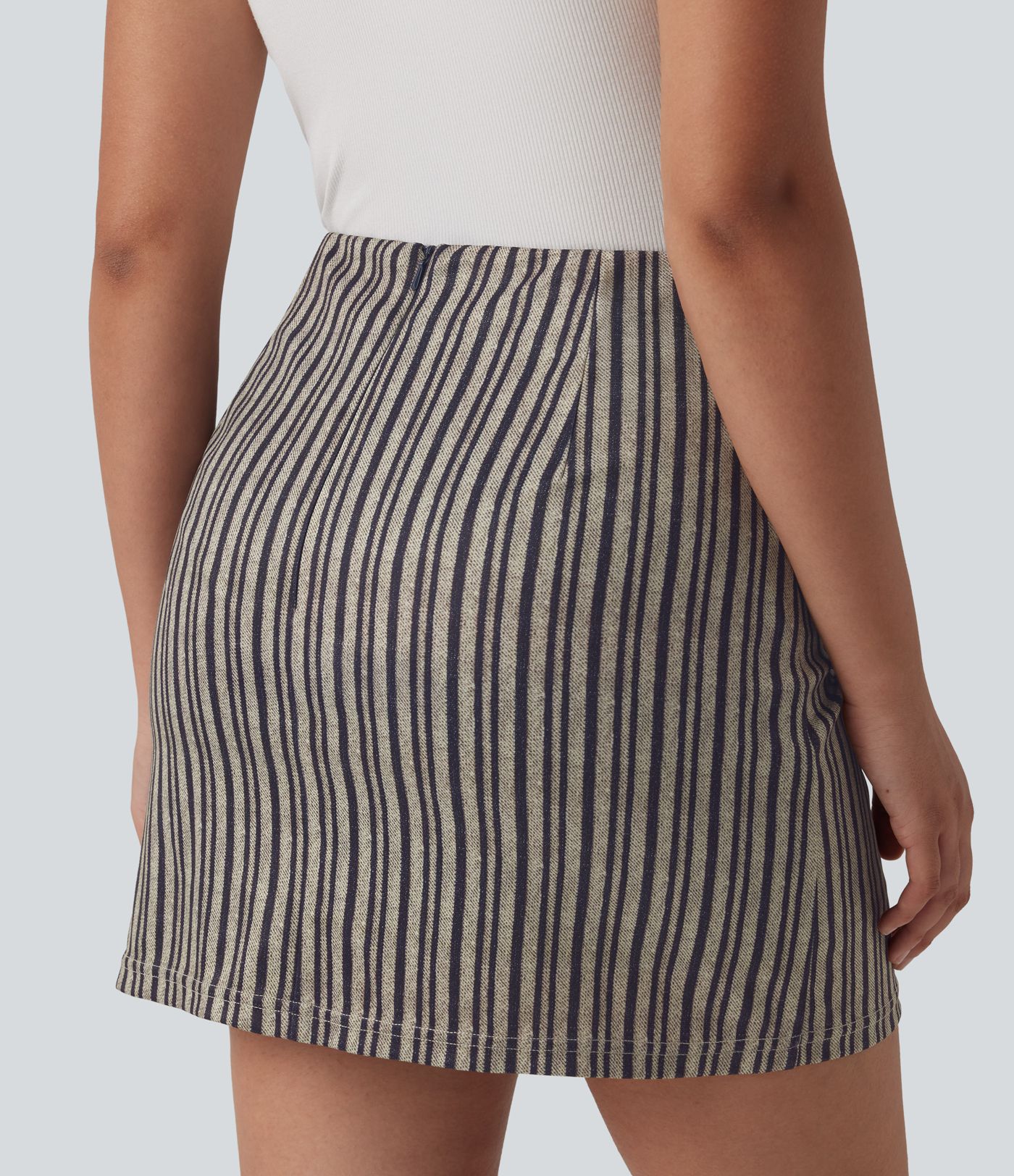 High Waisted 2-in-1 Stripes Work Bodycon Mini Skirt