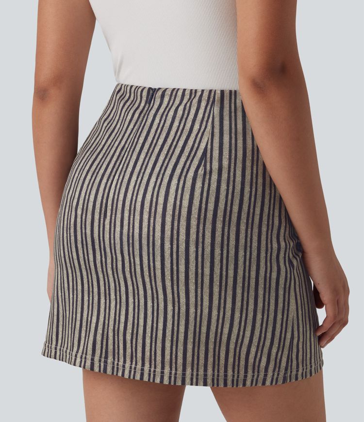High Waisted 2-in-1 Stripes Work Bodycon Mini Skirt