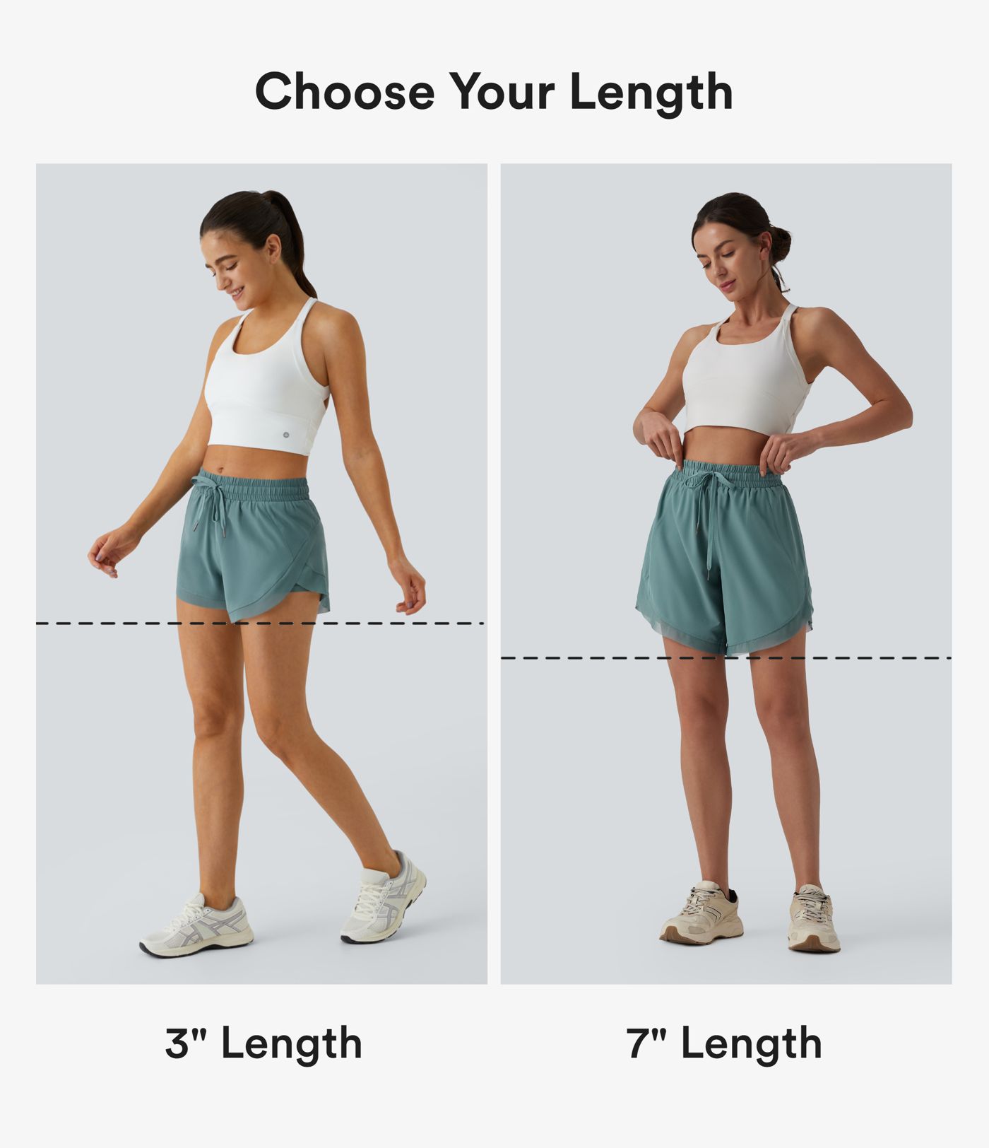 Short de yoga 2-en-1 fluide maille contrastante taille mi-haute 17,5 cm avec cordon de serrage