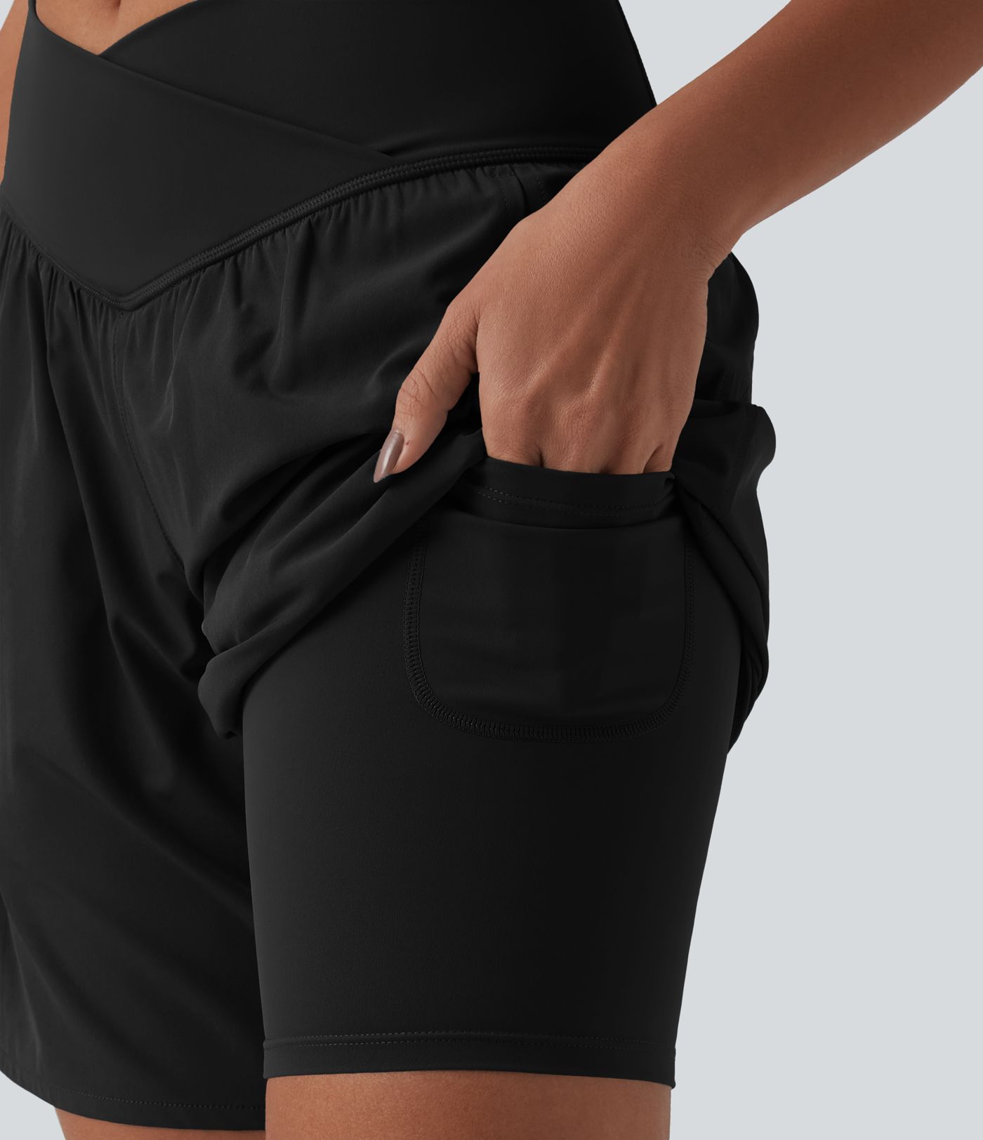 Breezeful™ High Waisted Crossover 2-in-1 Quick Dry Yoga Shorts 7'' with Pockets