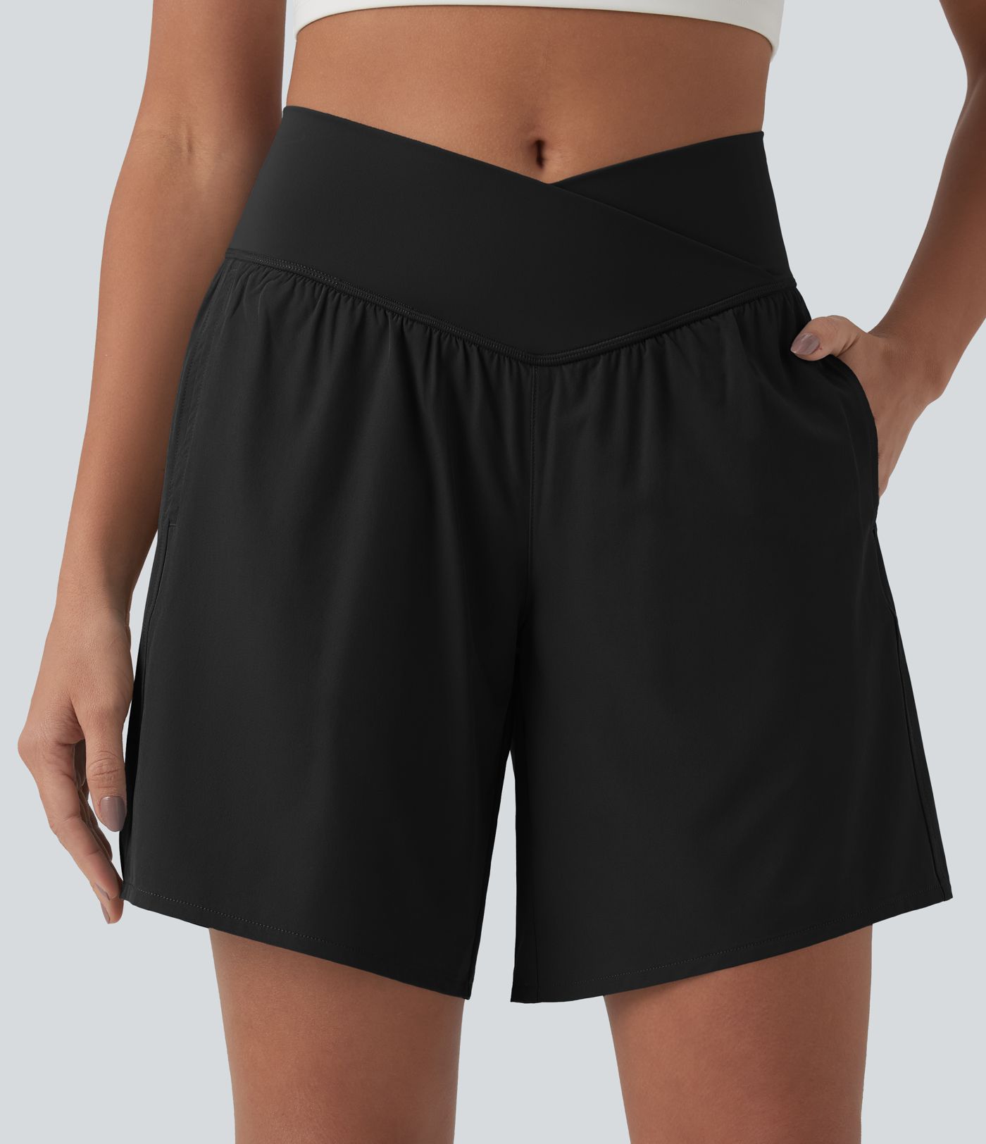 Breezeful™ High Waisted Crossover 2-in-1 Quick Dry Yoga Shorts 7'' with Pockets